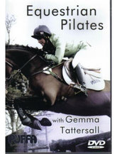Cover of the DVD titled 'Equestrian Pilates' featuring an image of a person riding a horse in mid-motion.